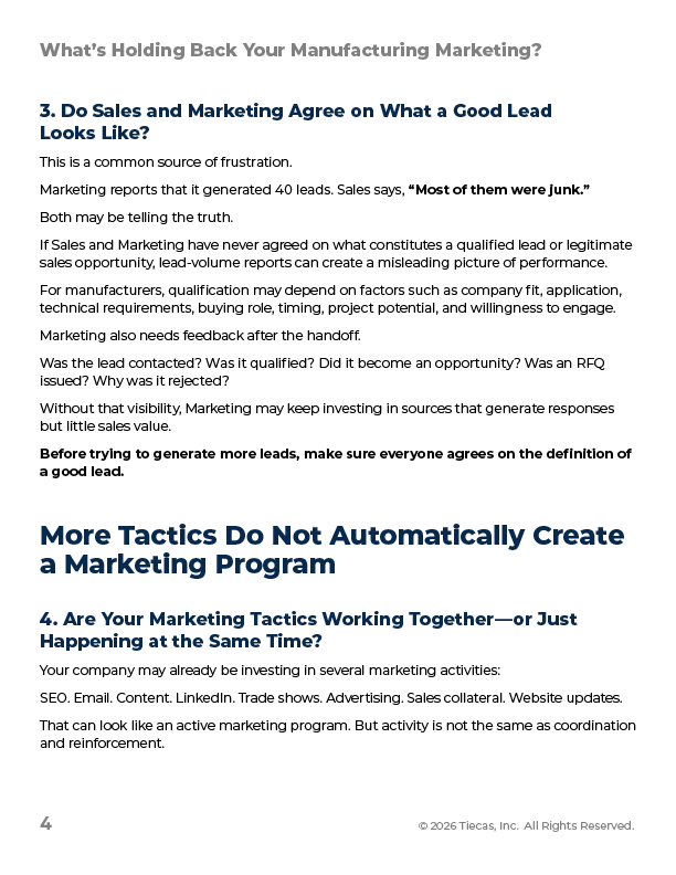 Manufacturing marketing challenges - sample questions